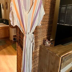 J. Crew Factory Striped Midi Dress - Purple, Orange, Cream